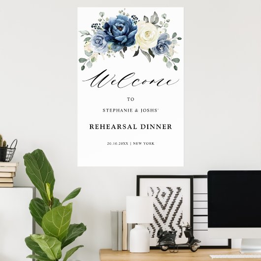 Dusty Blue Champagne Probe Dinner Welcome Pos Poster (Heimbüro)