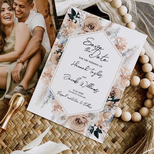 Dusty Blue Champagne Wedding Foto Save the Date