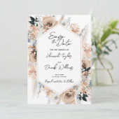 Dusty Blue Champagne Wedding Foto Save the Date (Stehend Vorderseite)