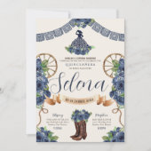 Dusty Blue Charro Quinceanera Rustikale Western Ro Einladung (Vorderseite)