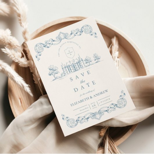 Dusty Blue Chateau Baroque Wedding Save The Date