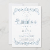 Dusty Blue Chateau Baroque Wedding Save The Date (Vorderseite)