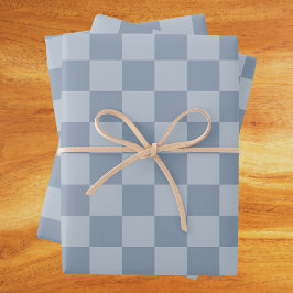 Dusty Blue Checkerboard Geschenkpapier Set