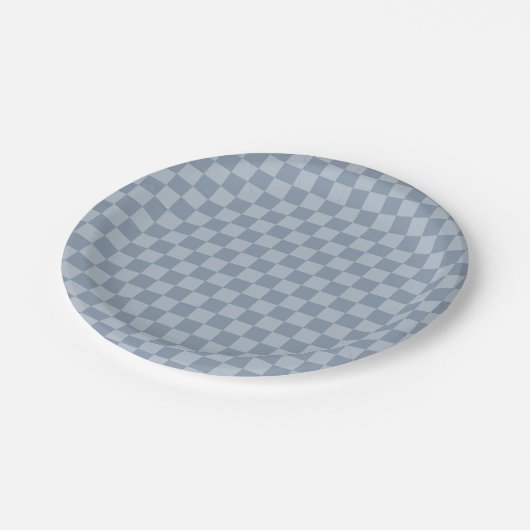 Dusty Blue Checkerboard Pappteller (Schrägansicht)