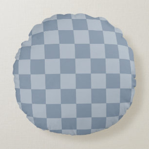 Dusty Blue Checkerboard Rundes Kissen