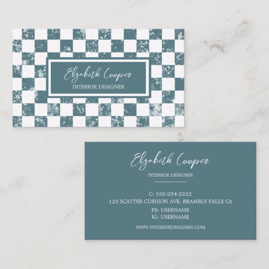 Dusty Blue Checkered Board Visitenkarte (Vorne/Hinten)