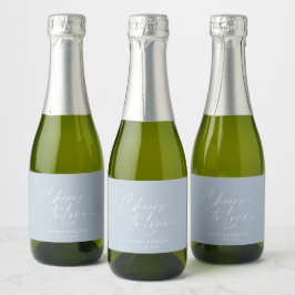 Dusty Blue "Cheers to Liebe" Hochzeit Schaumweinetikett
