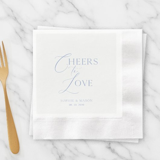 Dusty Blue “Cheers to Love” Personalized Wedding Serviette