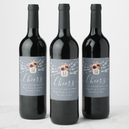 Dusty Blue Cheers Wedding Wine Label Weinetikett