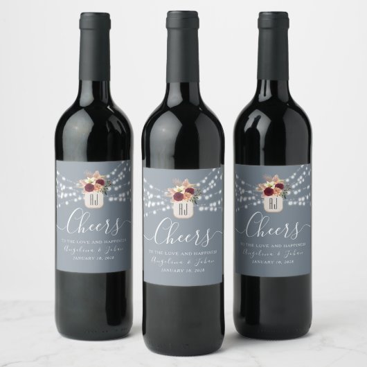 Dusty Blue Cheers Wedding Wine Label Weinetikett (Flaschen)