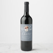Dusty Blue Cheers Wedding Wine Label Weinetikett (Vorderseite)