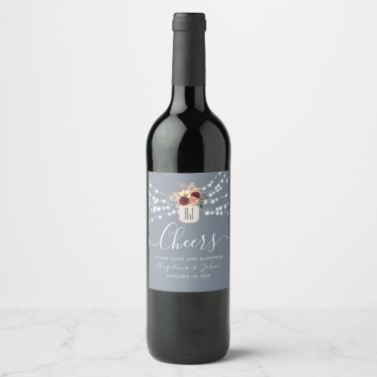 Dusty Blue Cheers Wedding Wine Label Weinetikett (Vorderseite)