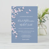Dusty Blue Cherry Blossom | Hochzeit Einladung (Stehend Vorderseite)