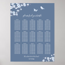 Dusty Blue Cherry Blossom | Hochzeitssitzdiagramm Poster