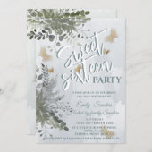 Dusty blue Chic Aquarellgrün Eukalyptus Einladung (Vorne/Hinten)