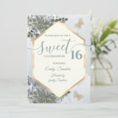 Dusty blue Chic Aquarellgrün Eukalyptus Einladung (Stehend Vorderseite)