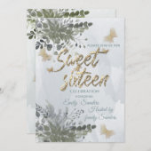 Dusty blue Chic Aquarellgrün Eukalyptus Einladung (Vorne/Hinten)