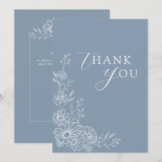 Dusty Blue Chic Botanical Daisy Garden Wedding Dankeskarte