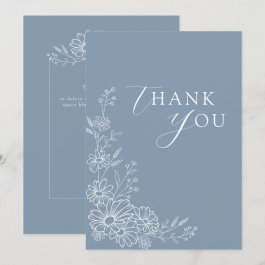 Dusty Blue Chic Botanical Daisy Garden Wedding Dankeskarte (Vorne/Hinten)