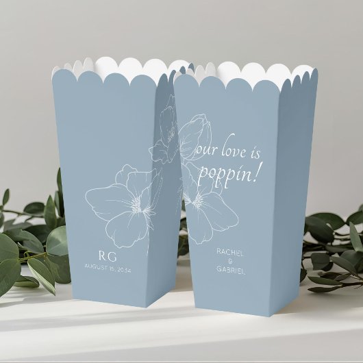 Dusty Blue | Chic Floral Couple Popcorn Geschenkschachtel