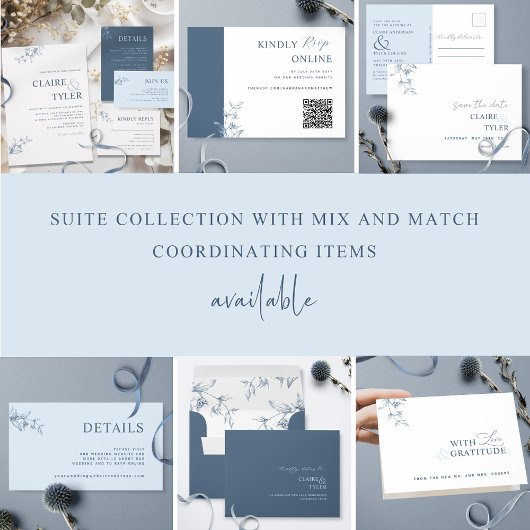 Dusty Blue, Chic Modern Join Us Empfang Wedding Begleitkarte