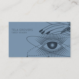 Dusty Blue Chic Modern Mystic Eye Tarot Reader Visitenkarte