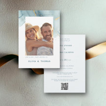 Dusty Blue Chic Modern Wedding QR Foto Rett Date