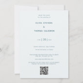 Dusty Blue Chic Modern Wedding QR Foto Rett Date Einladung (Rückseite)