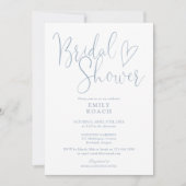 Dusty Blue Chic Script QR Code Foto Brautparty Einladung (Vorderseite)