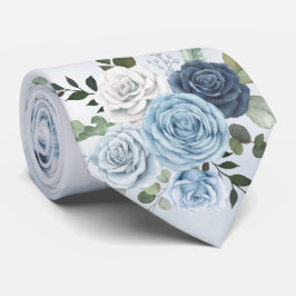 Dusty Blue Chic Watercolor Rustic Florals Wedding Krawatte