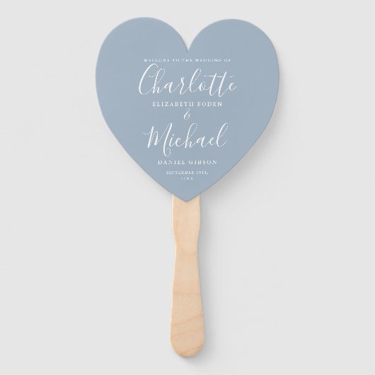 Dusty Blue Chic Wedding Program Heart Fächer (Vorderseite)