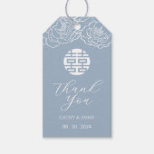 Dusty Blue Chinese Double Happy Wedding Tag Geschenkanhänger (Vorderseite)