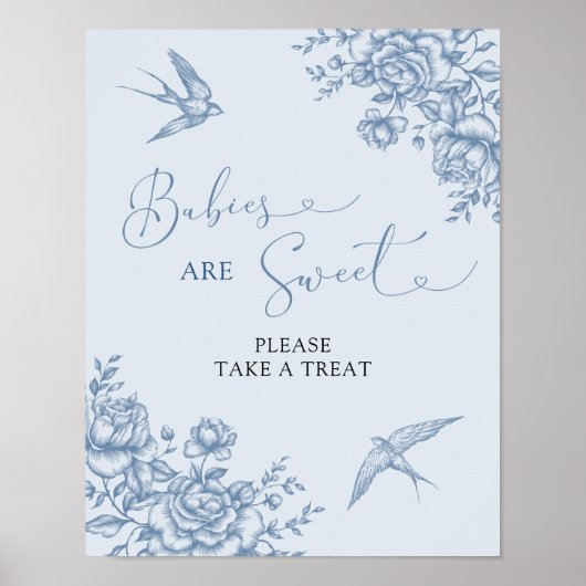 Dusty Blue Chinoiserie Babies sind Sweet Sign Poster (Vorne)