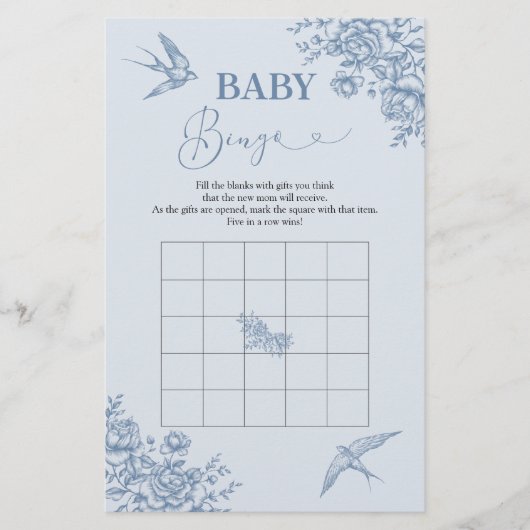 Dusty Blue Chinoiserie Baby Shower Baby Bingo (Vorderseite)