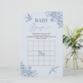 Dusty Blue Chinoiserie Baby Shower Baby Bingo (Stehend Vorderseite)