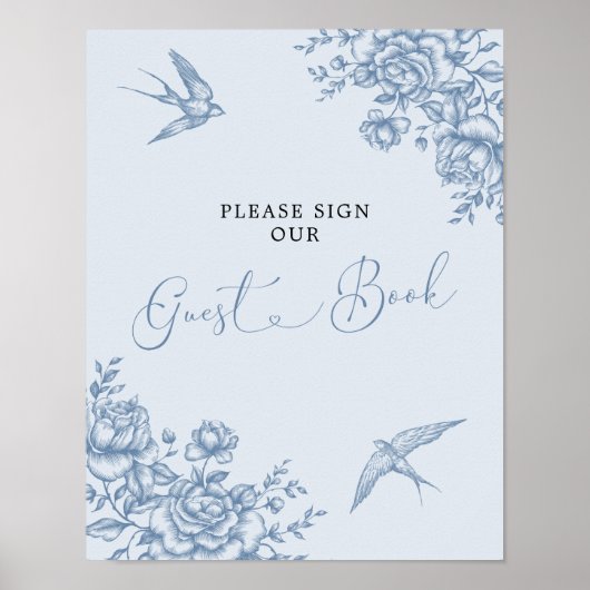 Dusty Blue Chinoiserie Baby Shower Gästebuch (Vorne)