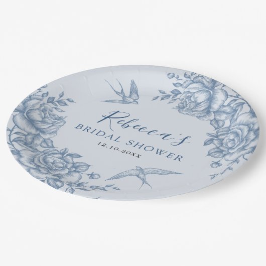 Dusty Blue Chinoiserie Baby Shower Paper Plate Pappteller (Schrägansicht)
