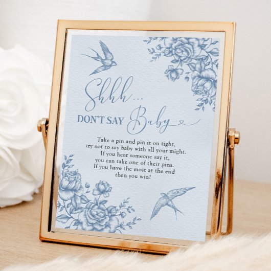 Dusty Blue Chinoiserie Baby Shower Say Baby nicht Poster
