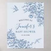 Dusty Blue Chinoiserie Babydusche Begrüßungszeiche Poster (Vorne)