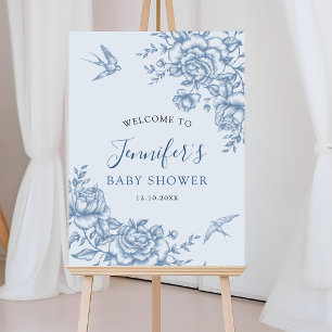 Dusty Blue Chinoiserie Babydusche Begrüßungszeiche Poster
