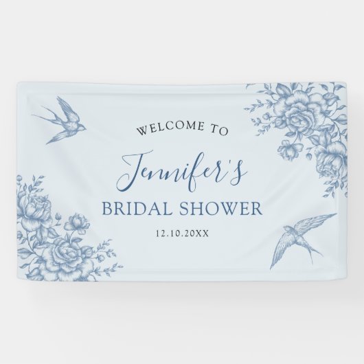 Dusty Blue Chinoiserie Babydusche Große Banner (Horizontal)