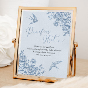 Dusty Blue Chinoiserie Babydusche Schnuller Jagd Poster