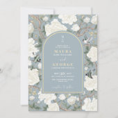 Dusty Blue Chinoiserie Blumengarten Hochzeit Einladung (Vorderseite)