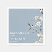 Dusty Blue Chinoiserie Blumengarten Hochzeit Serviette (Vorderseite)
