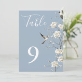 Dusty Blue Chinoiserie Blumengarten Tischnummern (Stehend Vorderseite)