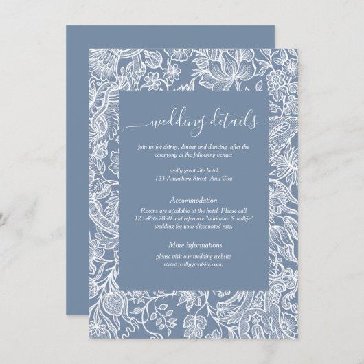 Dusty Blue Chinoiserie Blumengehäuse-Karten Begleitkarte (Vorne/Hinten)