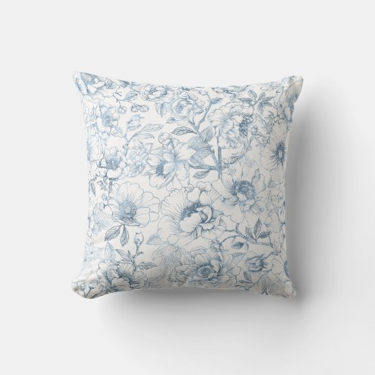 Dusty Blue Chinoiserie Blumenwirbel Kissen (Vorderseite)