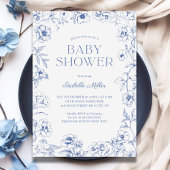 Dusty Blue Chinoiserie Boy Baby Dusche Einladung
