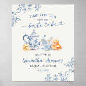 Dusty Blue Chinoiserie Brautparty Begrüßungszeiche Poster (Vorne)