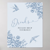 Dusty Blue Chinoiserie Brautparty Drinks Unterschr Poster (Vorne)